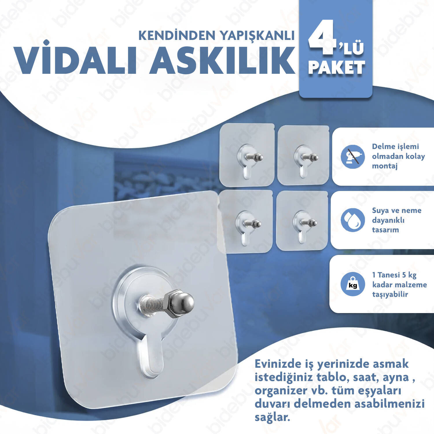 4'LÜ KENDİNDEN YAPIŞKANLI DUVAR ASKISI - 1