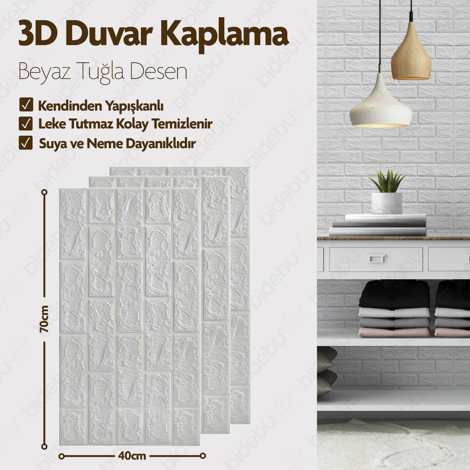 KENDİNDEN YAPIŞKANLI BEYAZ TUĞLA DESEN KAPLAMA - 1
